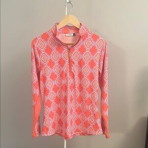 Cabana Life Coral and White Patterned Long Sleeve Swim Tee